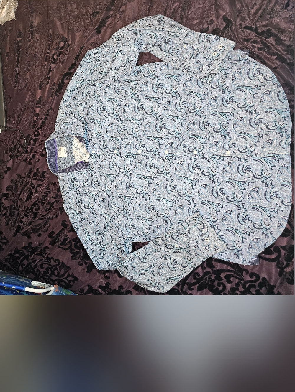 Society Of Threads Light Blue Paisley Long-Sleeve Button-Up Shirt